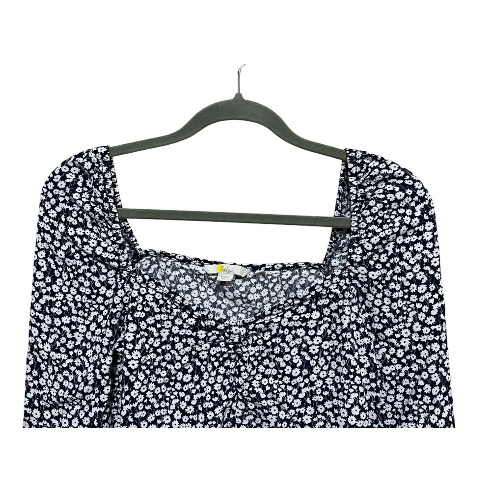 Boden Navy Blue Daisy Floral Square Neck Puff Sleeve Blouse US Size 6/UK 10 Boho